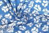 NY designer white leaf stamp on blue cotton shirting 1.5 yds