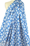 NY designer white leaf stamp on blue cotton shirting