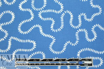 NY designer white serpentine on blue cotton shirting 1.2 yds