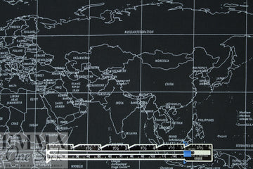 NY designer black/white world map cotton poplin