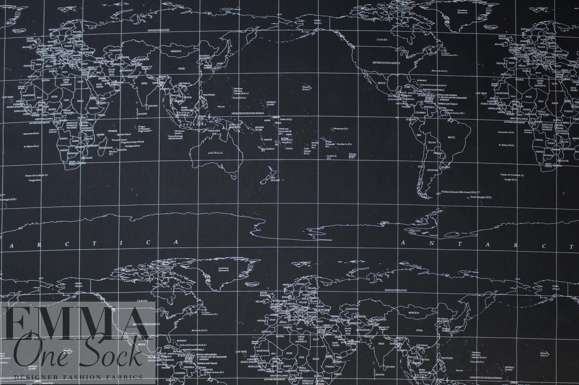 NY designer black/white world map cotton poplin .5 yds
