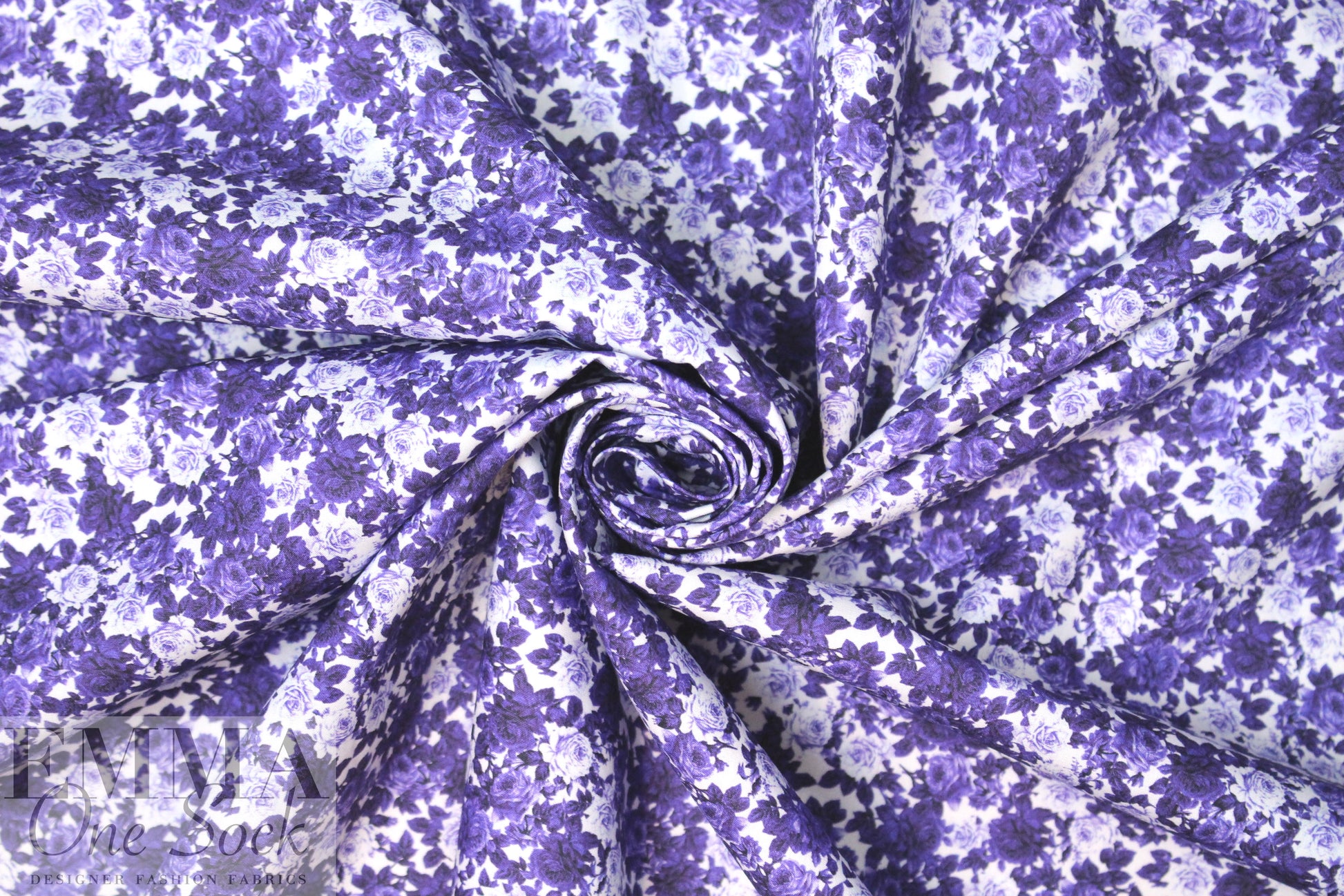 NY designer Liberty-esque blue floral cotton poplin