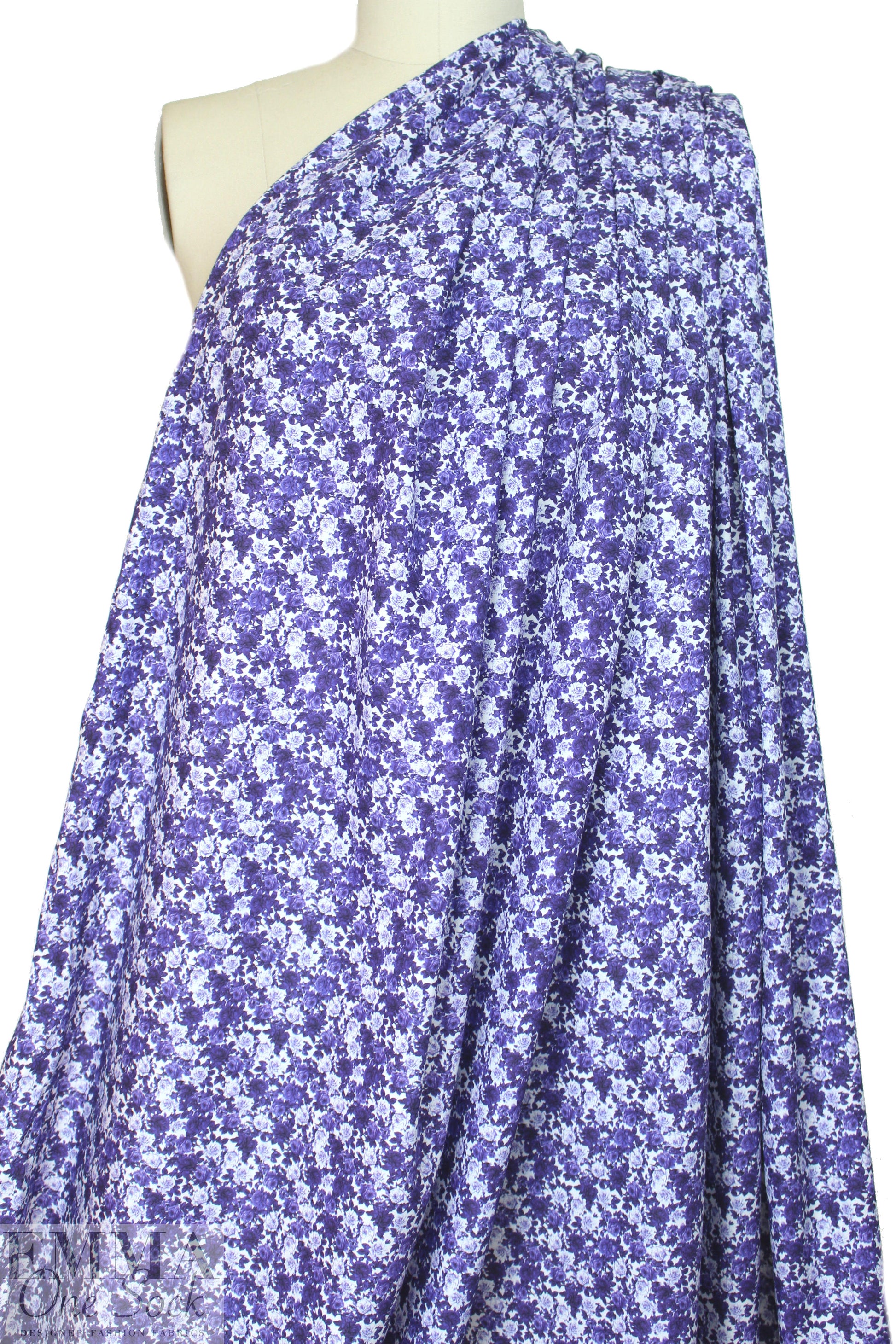 NY designer Liberty-esque blue floral cotton poplin