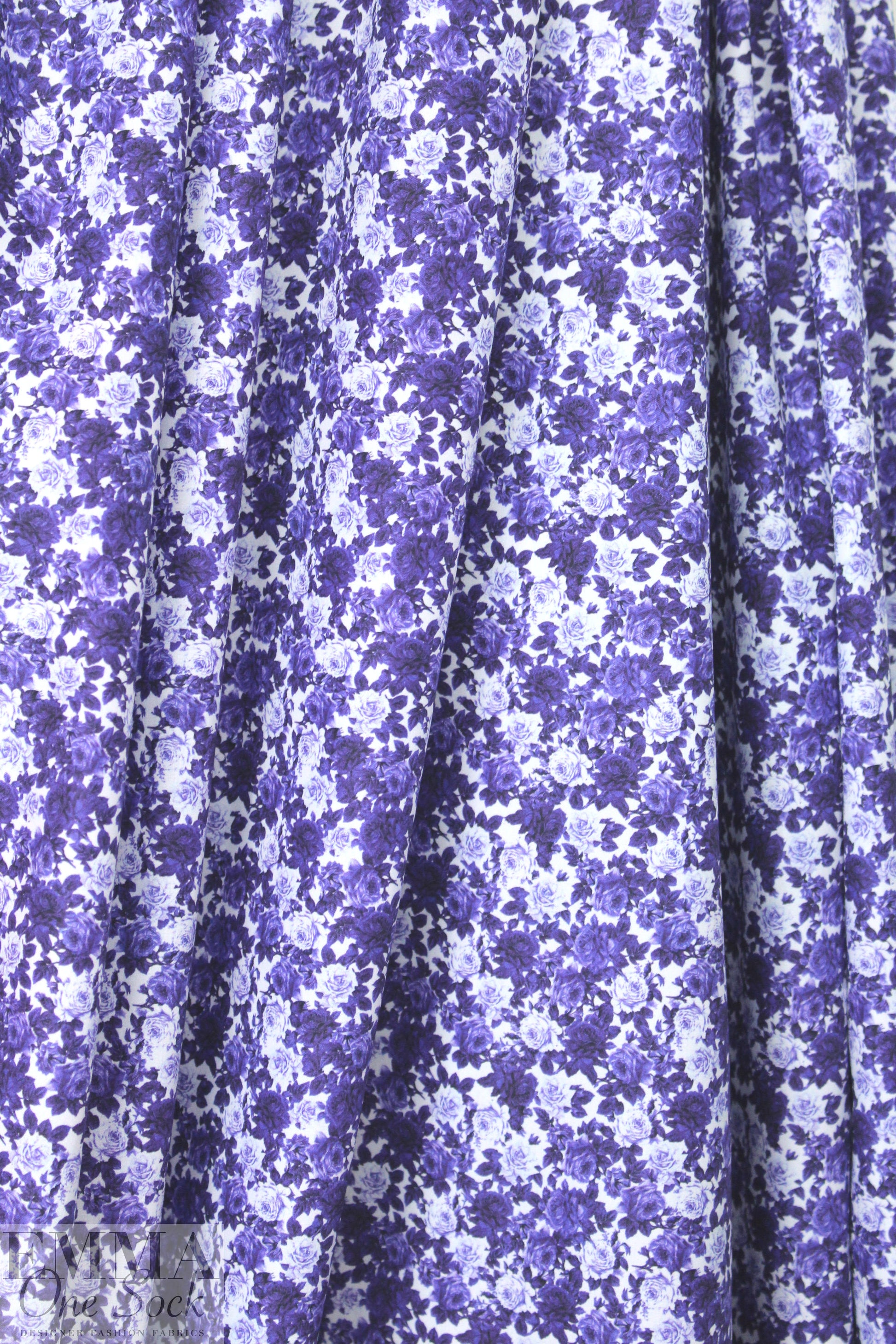 NY designer Liberty-esque blue floral cotton poplin