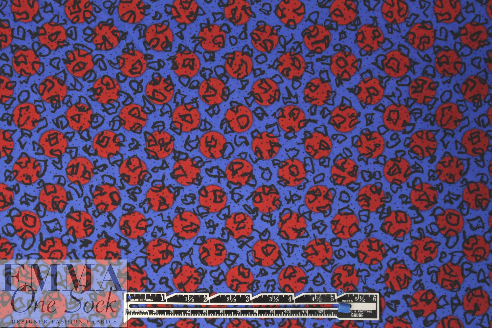 Caroline C0nstas cobalt/red graphic cotton shirting .75 yds
