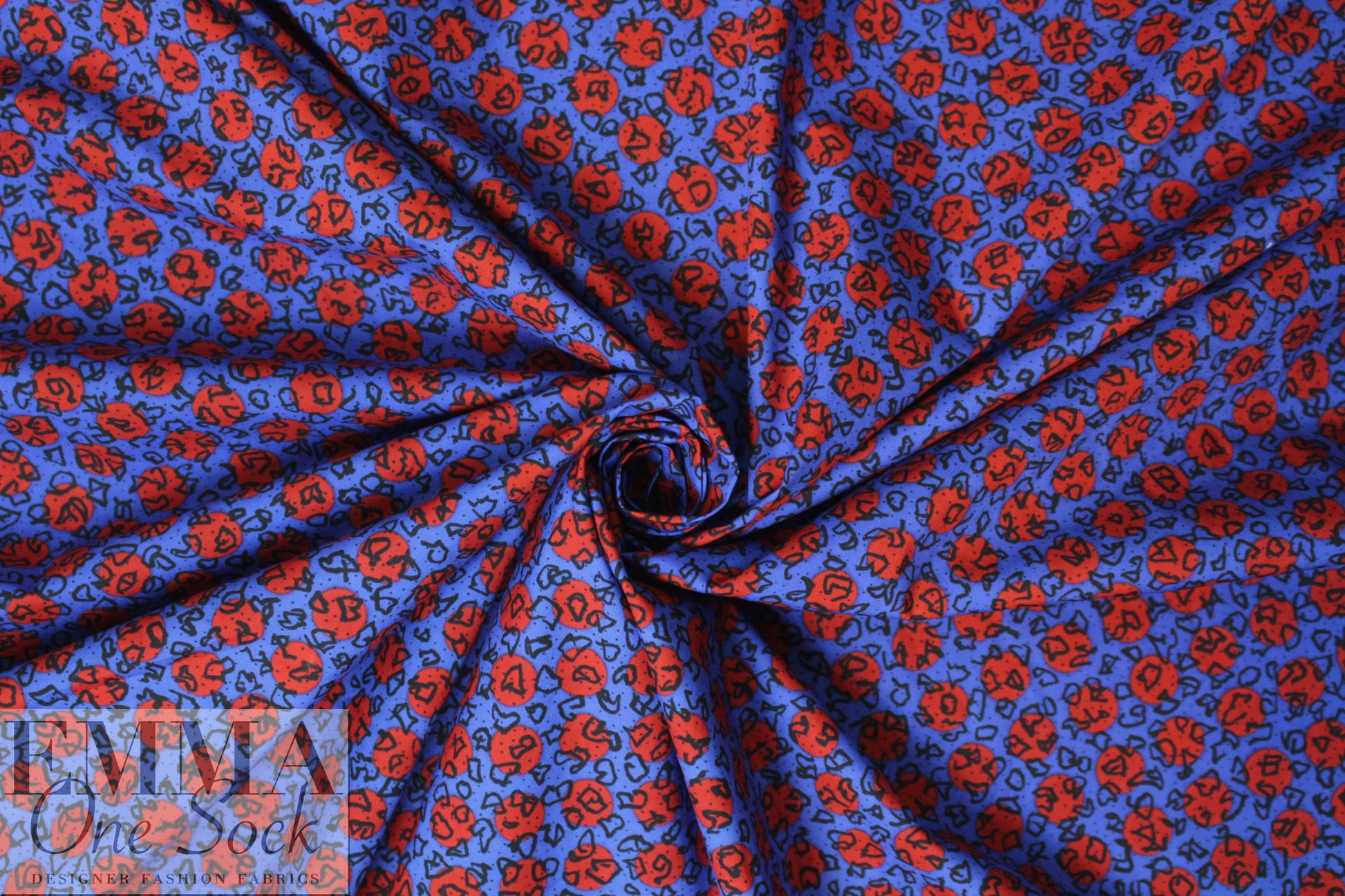 Caroline C0nstas cobalt/red graphic cotton shirting .75 yds
