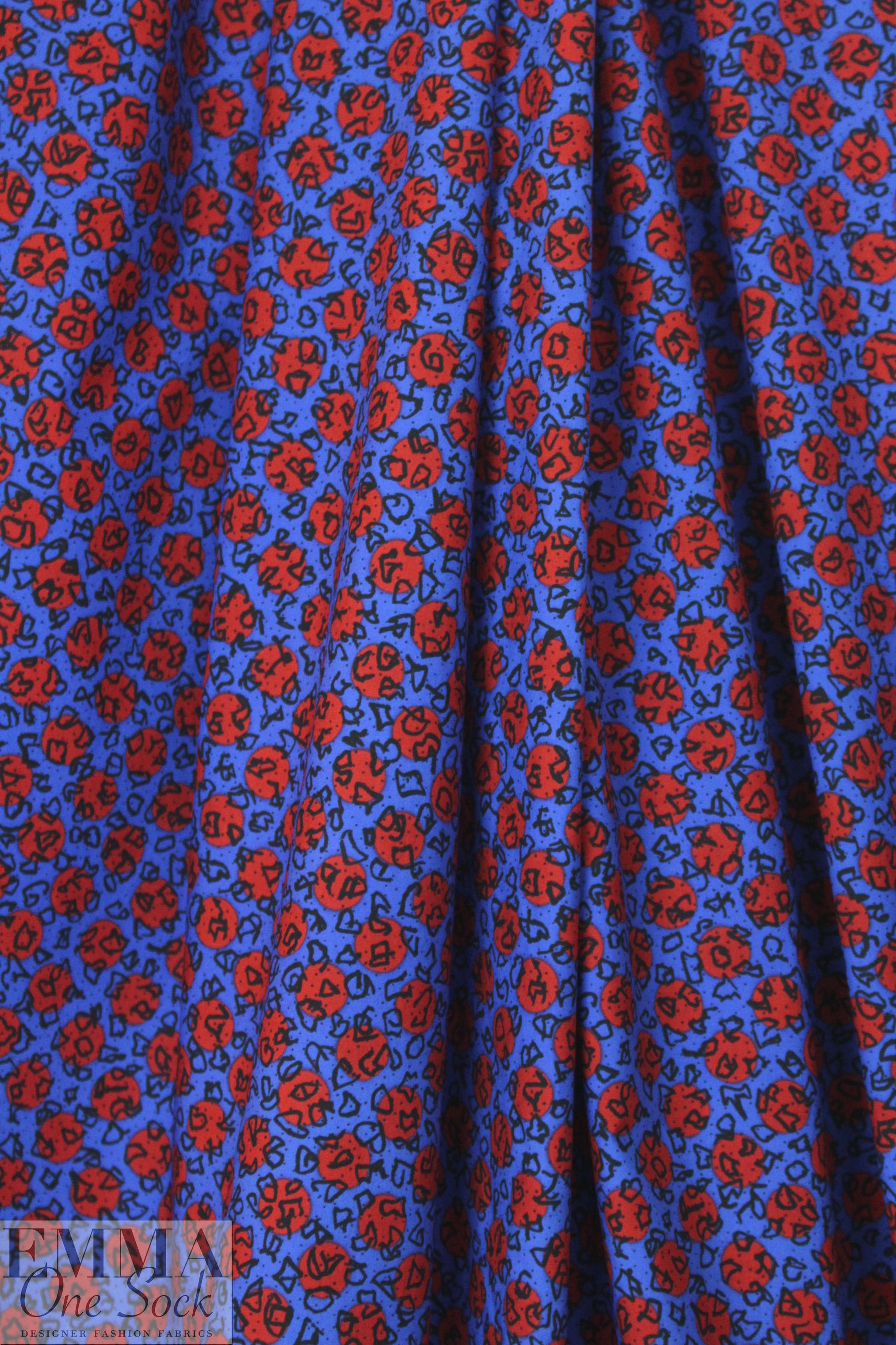 Caroline C0nstas cobalt/red graphic cotton shirting .75 yds
