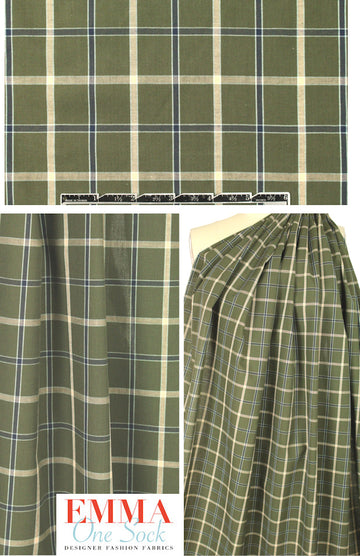 Steven A1an yarn-dye plaid cotton shirting - loden/beige 2.375 yds