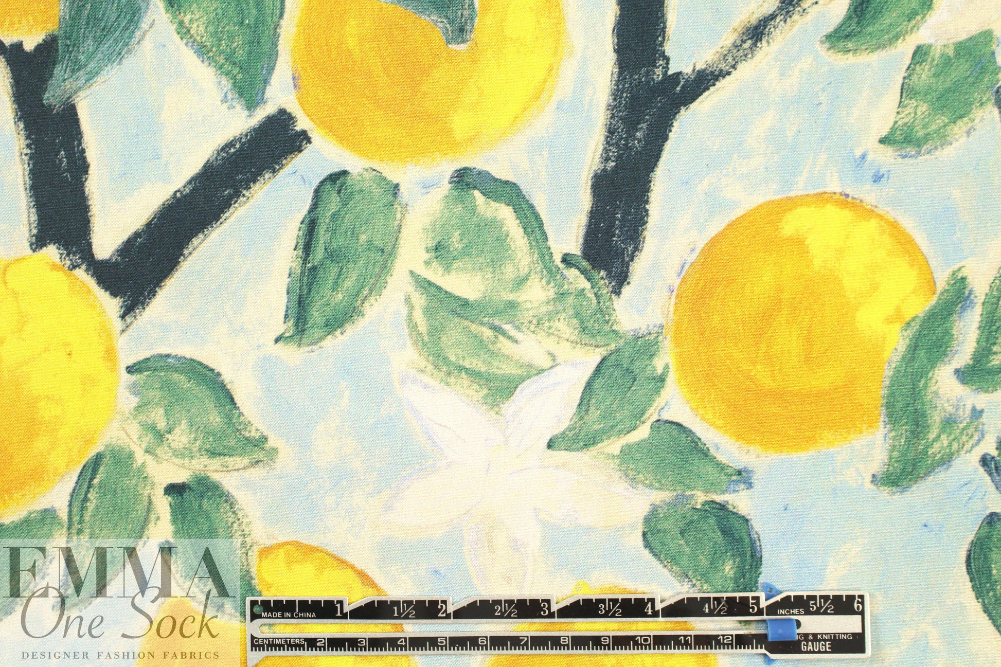 NY designer painted lemons stretch cotton shirting