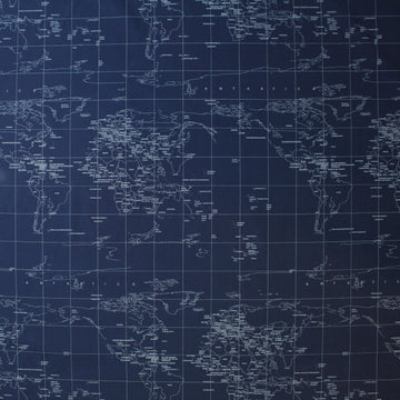 NY designer world map cotton shirting - navy
