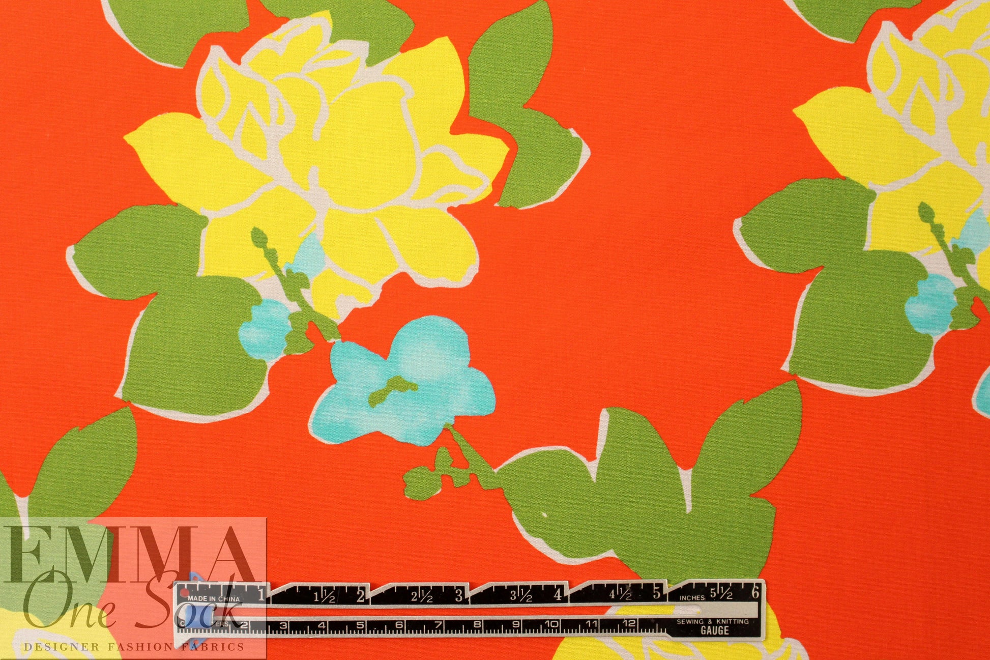 NY designer vivid stylized flowers cotton shirting .875 yds