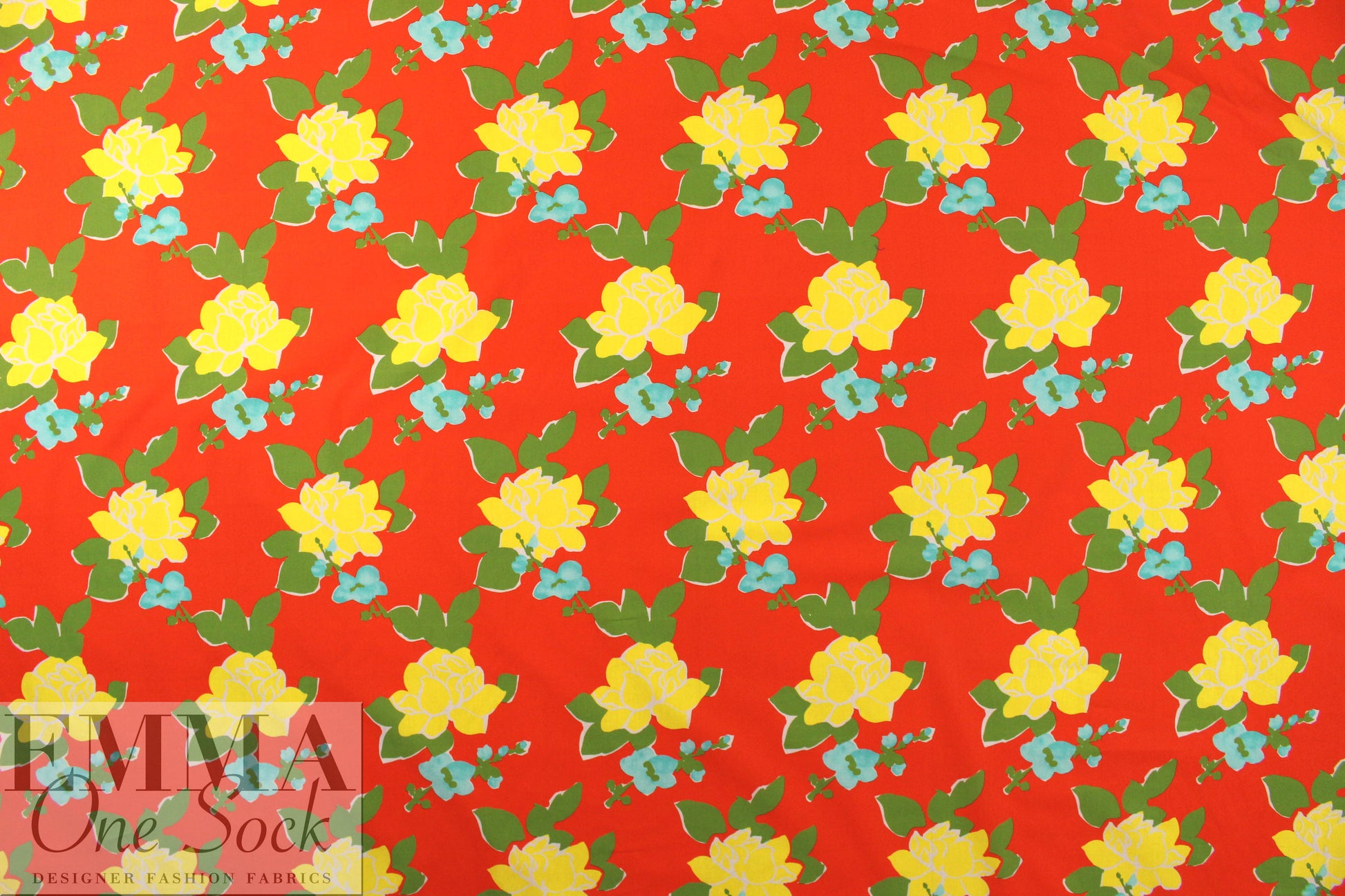NY designer vivid stylized flowers cotton shirting .875 yds