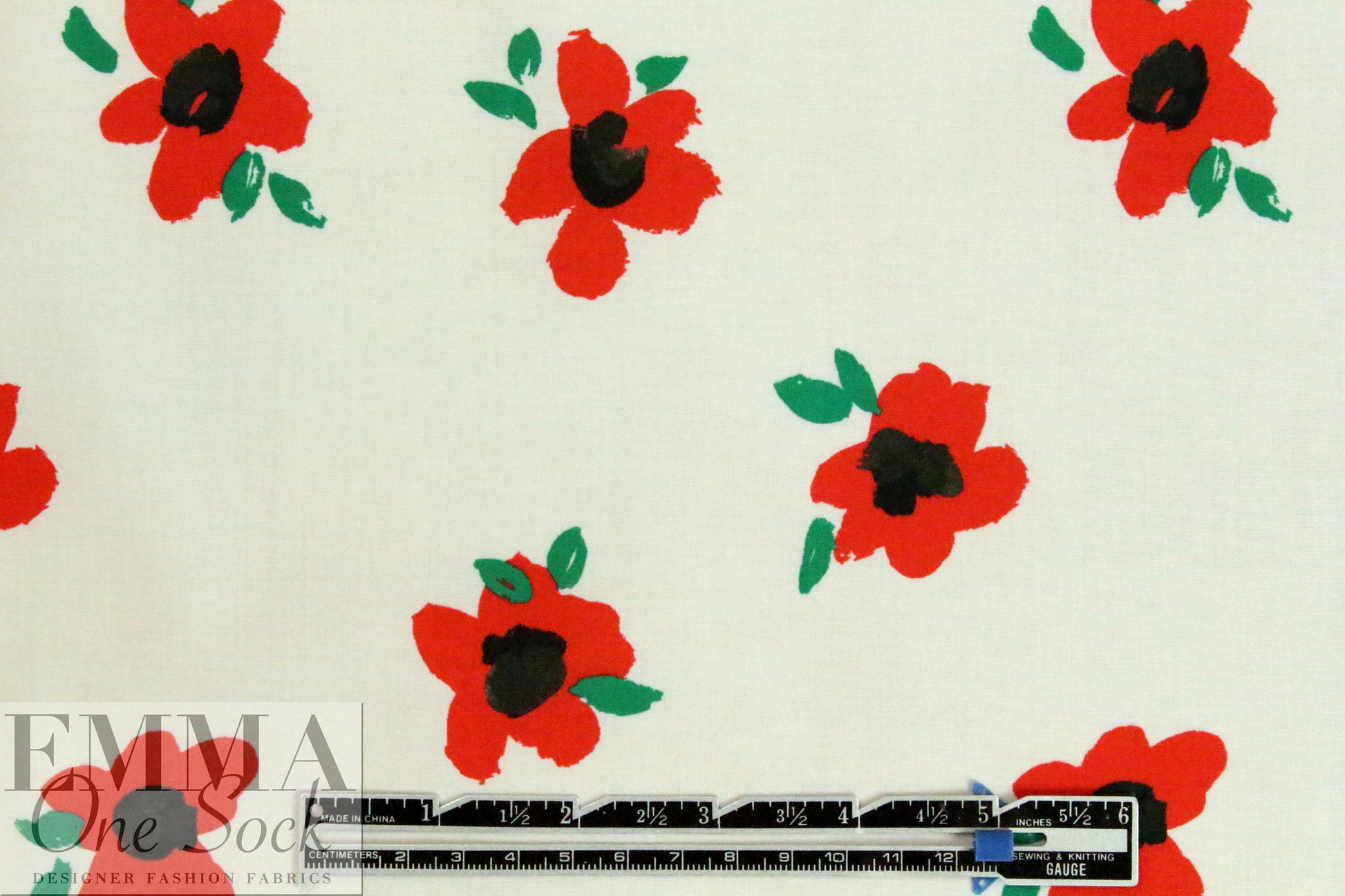 Caroline C0nstas cherry red flowers cotton stretch woven