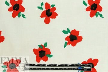 Caroline C0nstas cherry red flowers cotton stretch woven