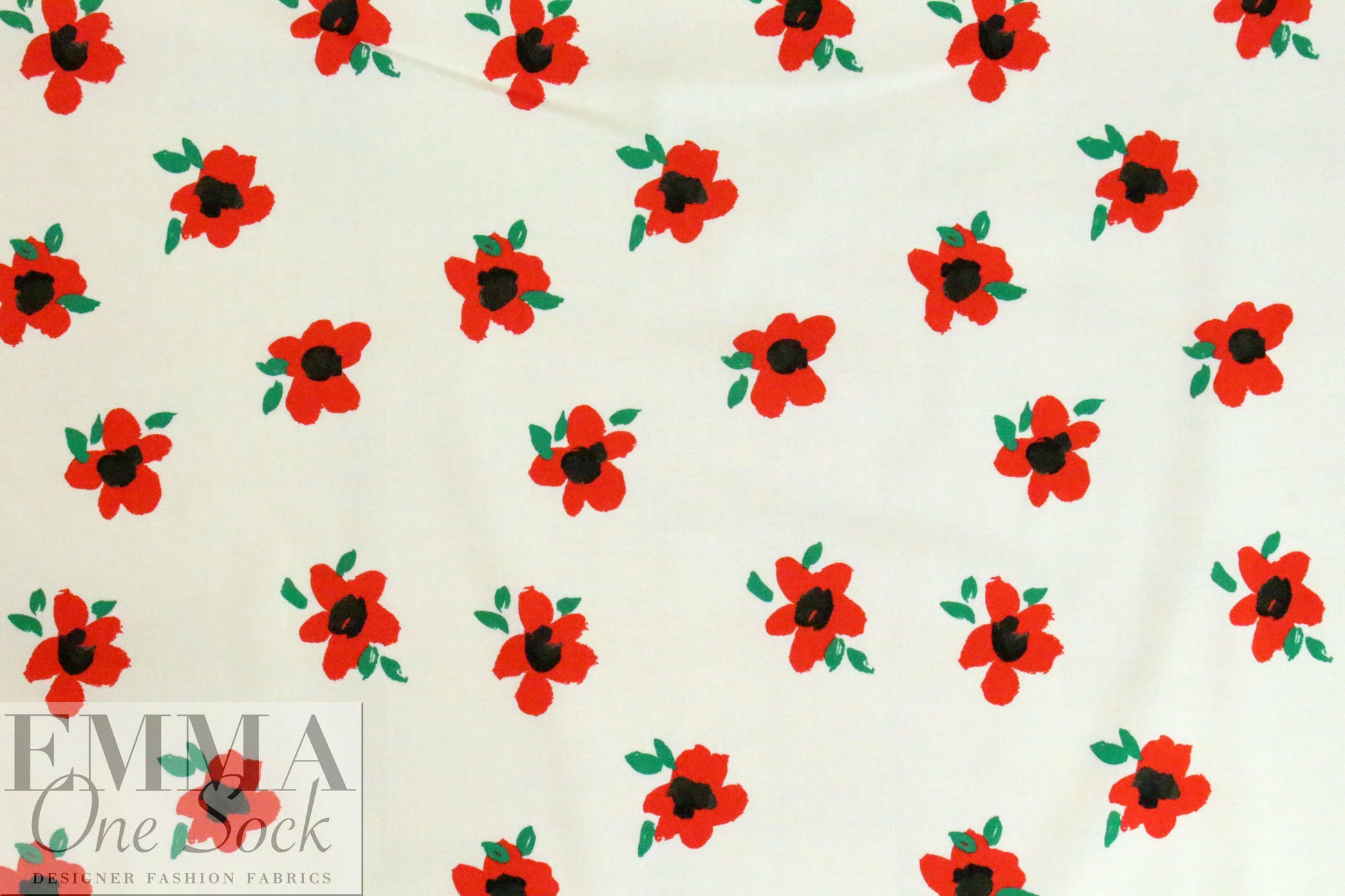 Caroline C0nstas cherry red flowers cotton stretch woven