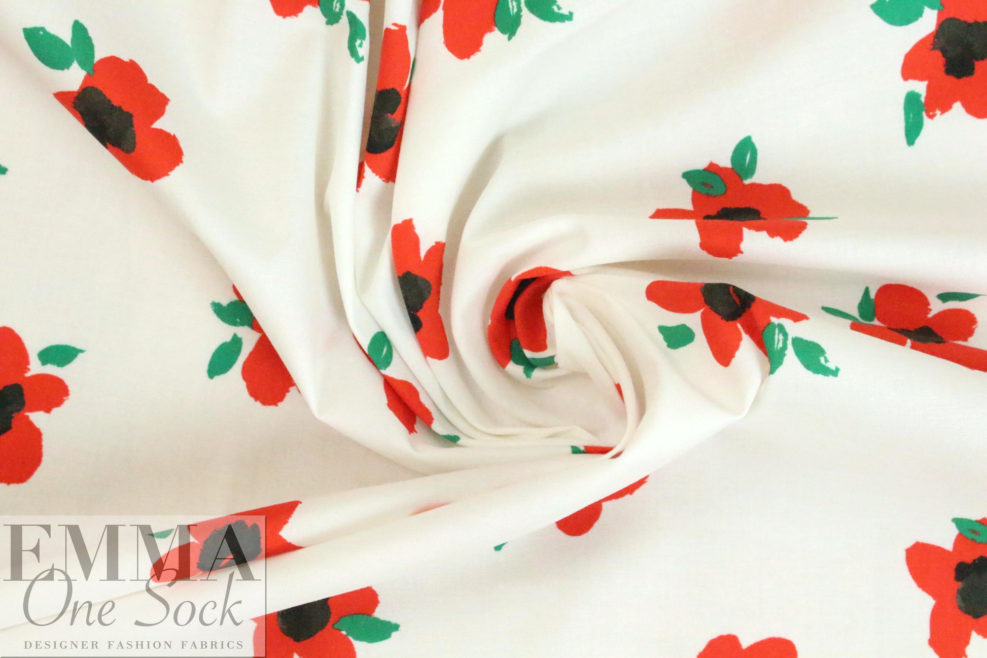 Caroline C0nstas cherry red flowers cotton stretch woven