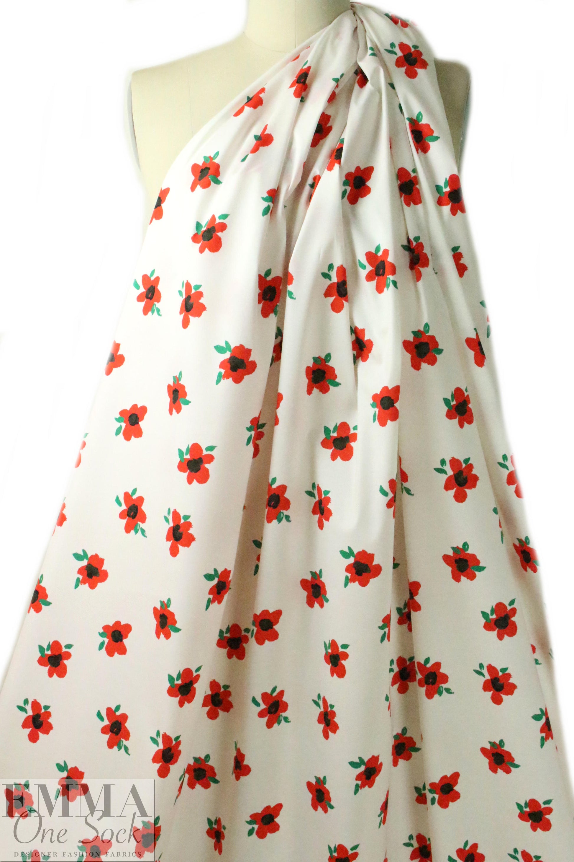 Caroline C0nstas cherry red flowers cotton stretch woven
