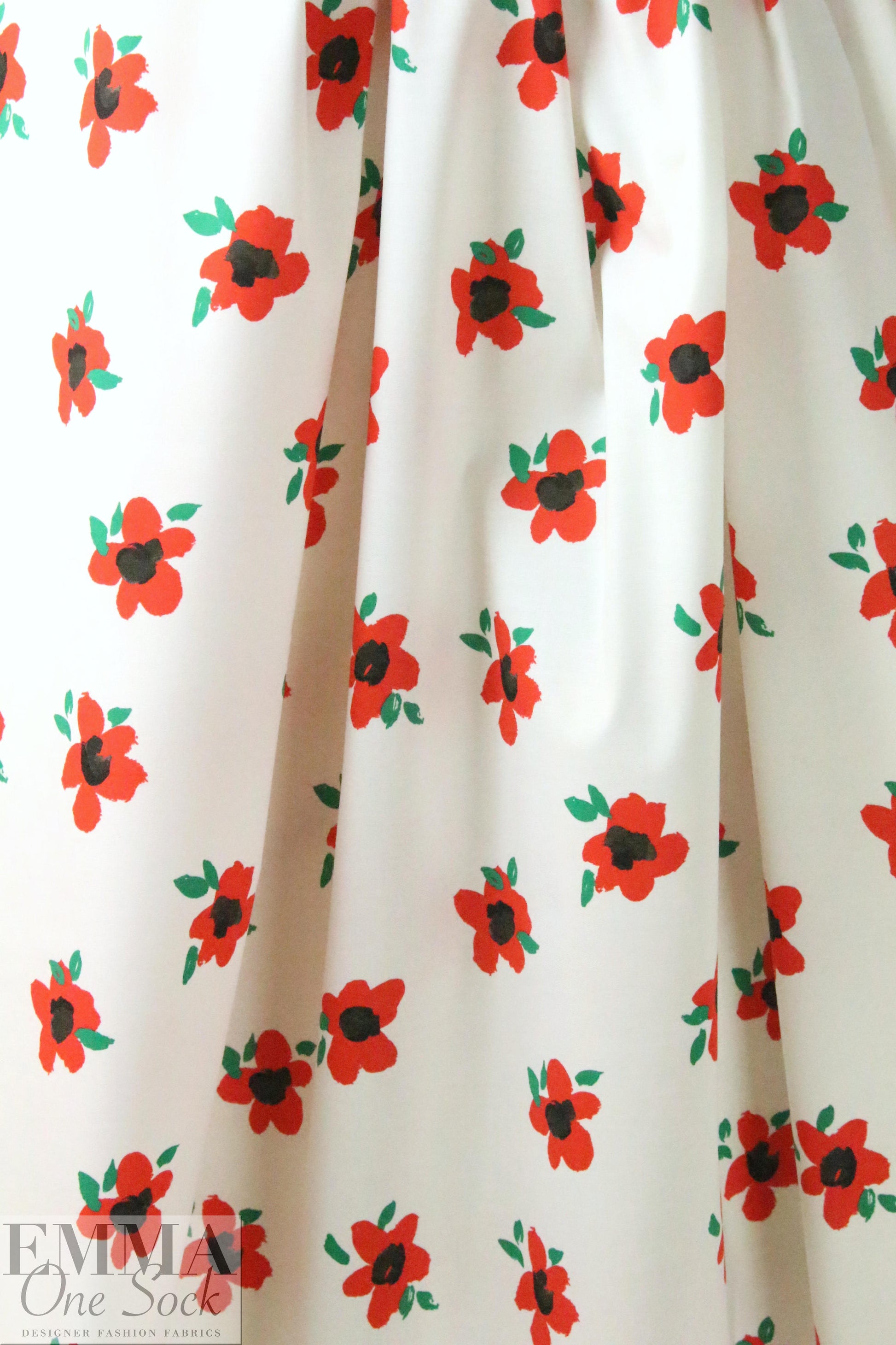 Caroline C0nstas cherry red flowers cotton stretch woven