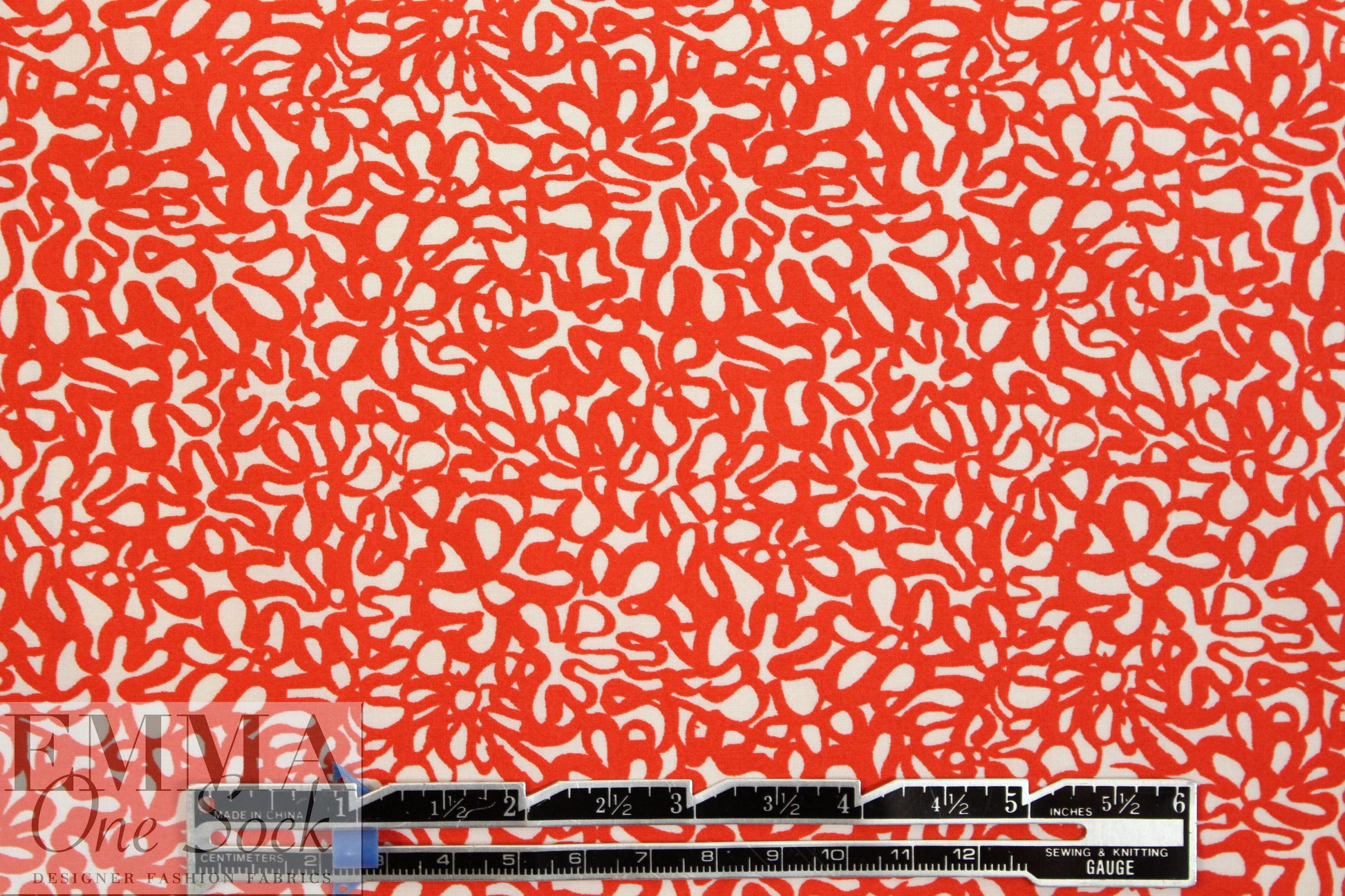 NY designer red/white squiggles cotton stretch poplin