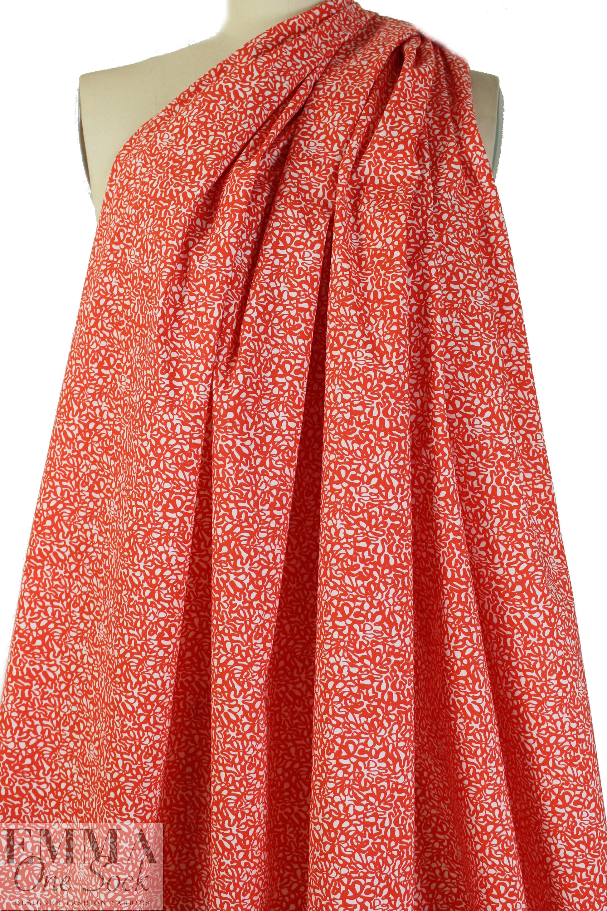 NY designer red/white squiggles cotton stretch poplin 1.375 yds