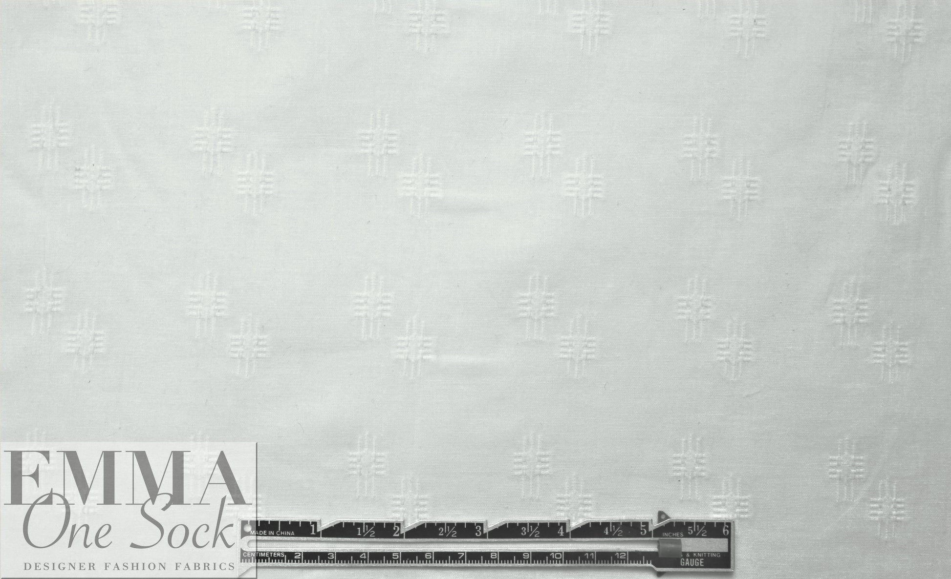 NY designer crosshatch embroidered white cotton woven