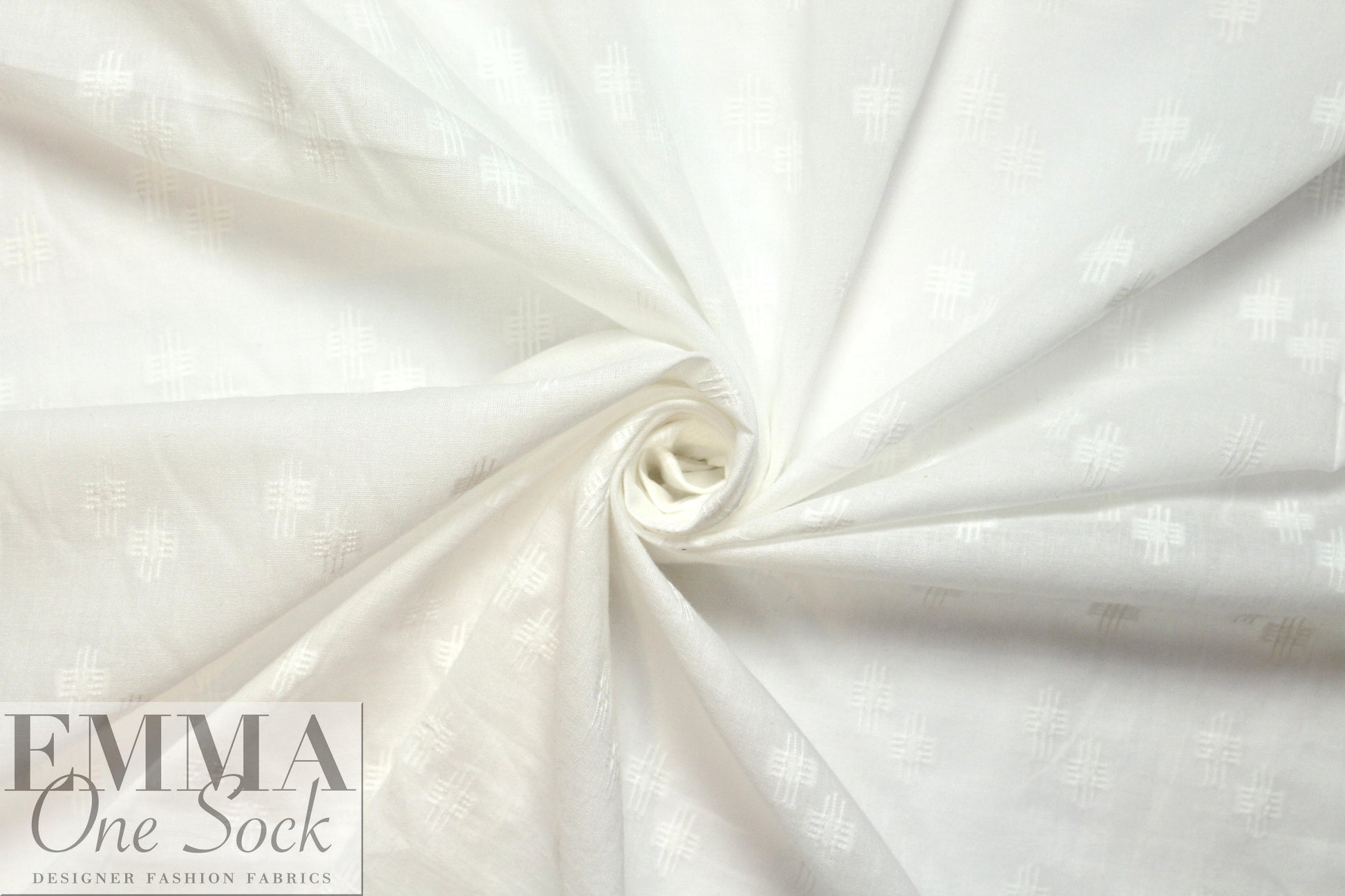 NY designer crosshatch embroidered white cotton woven