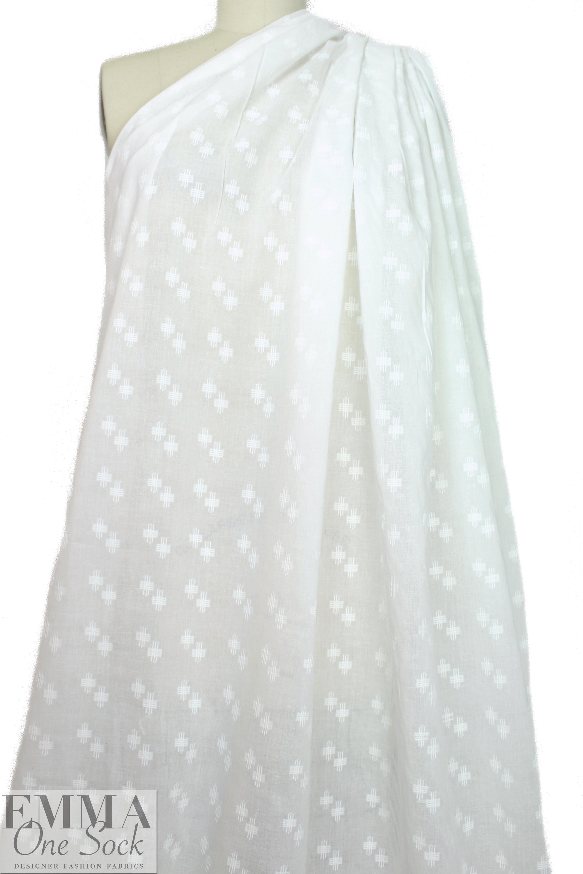 NY designer crosshatch embroidered white cotton woven