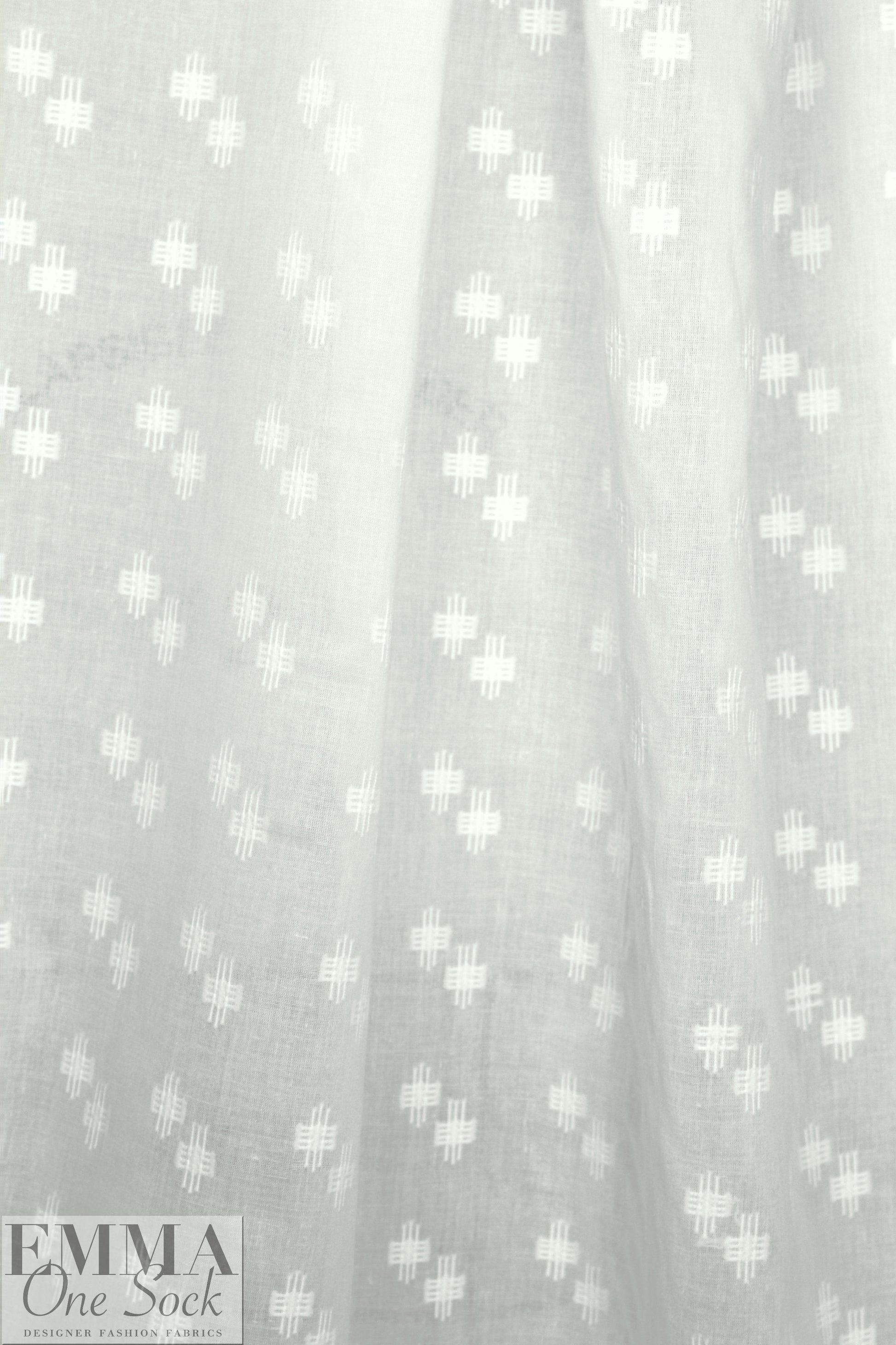 NY designer crosshatch embroidered white cotton woven