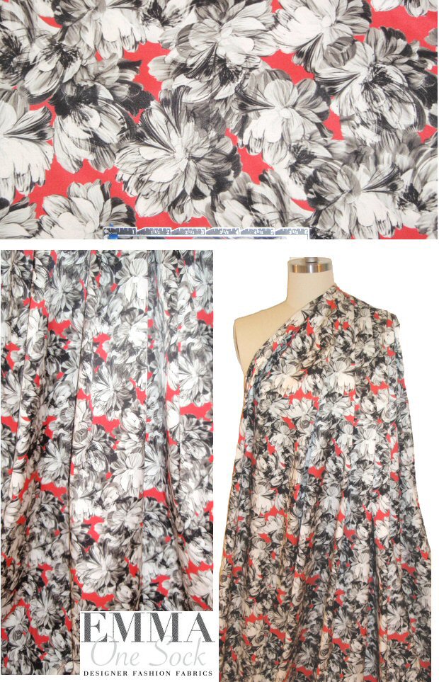 Mi11y island floral cotton/spandex sateen - geranium 2 yds