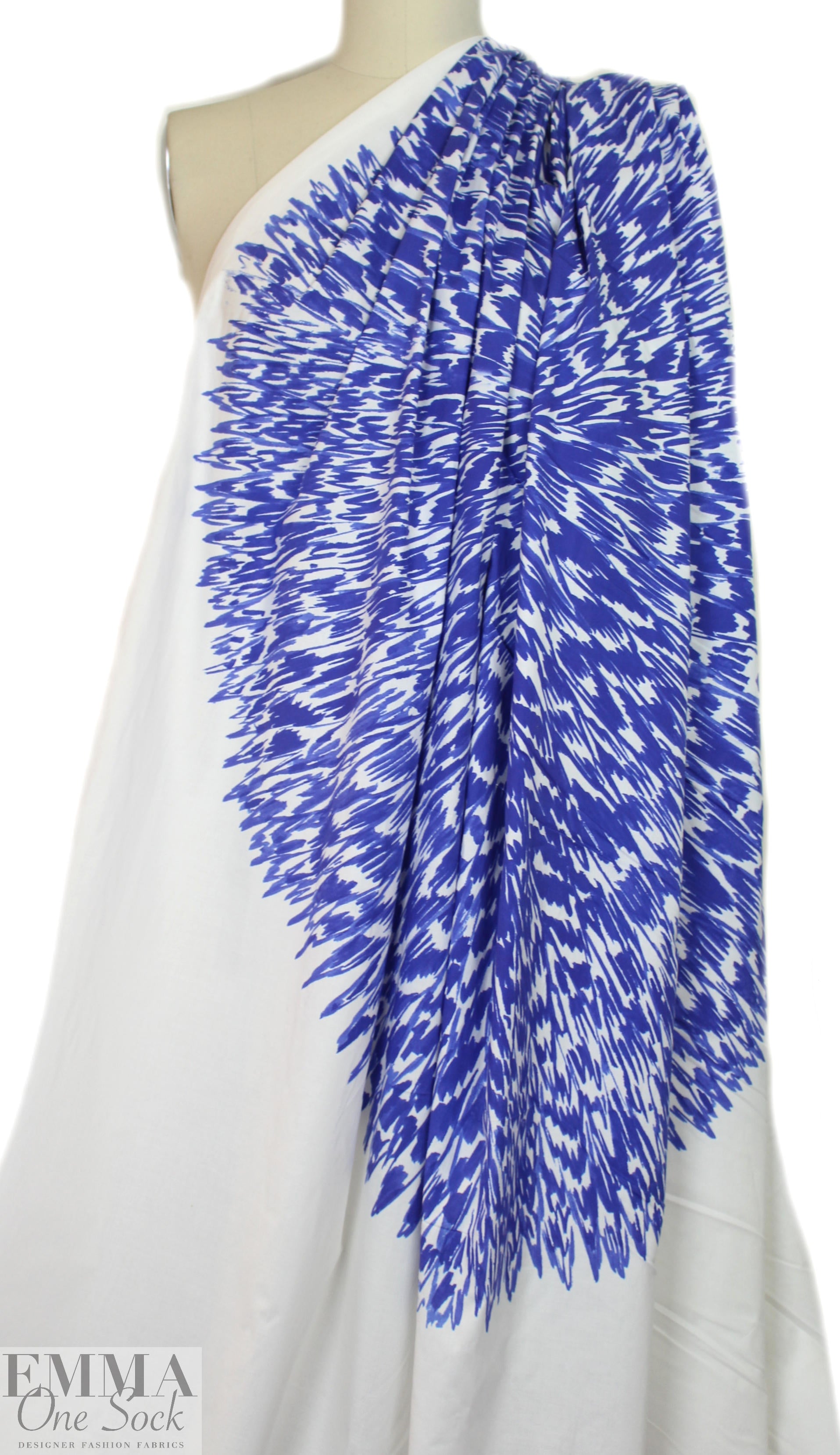 Mi11y cobalt/white scribble shirting 1.375 yds Partial Panel