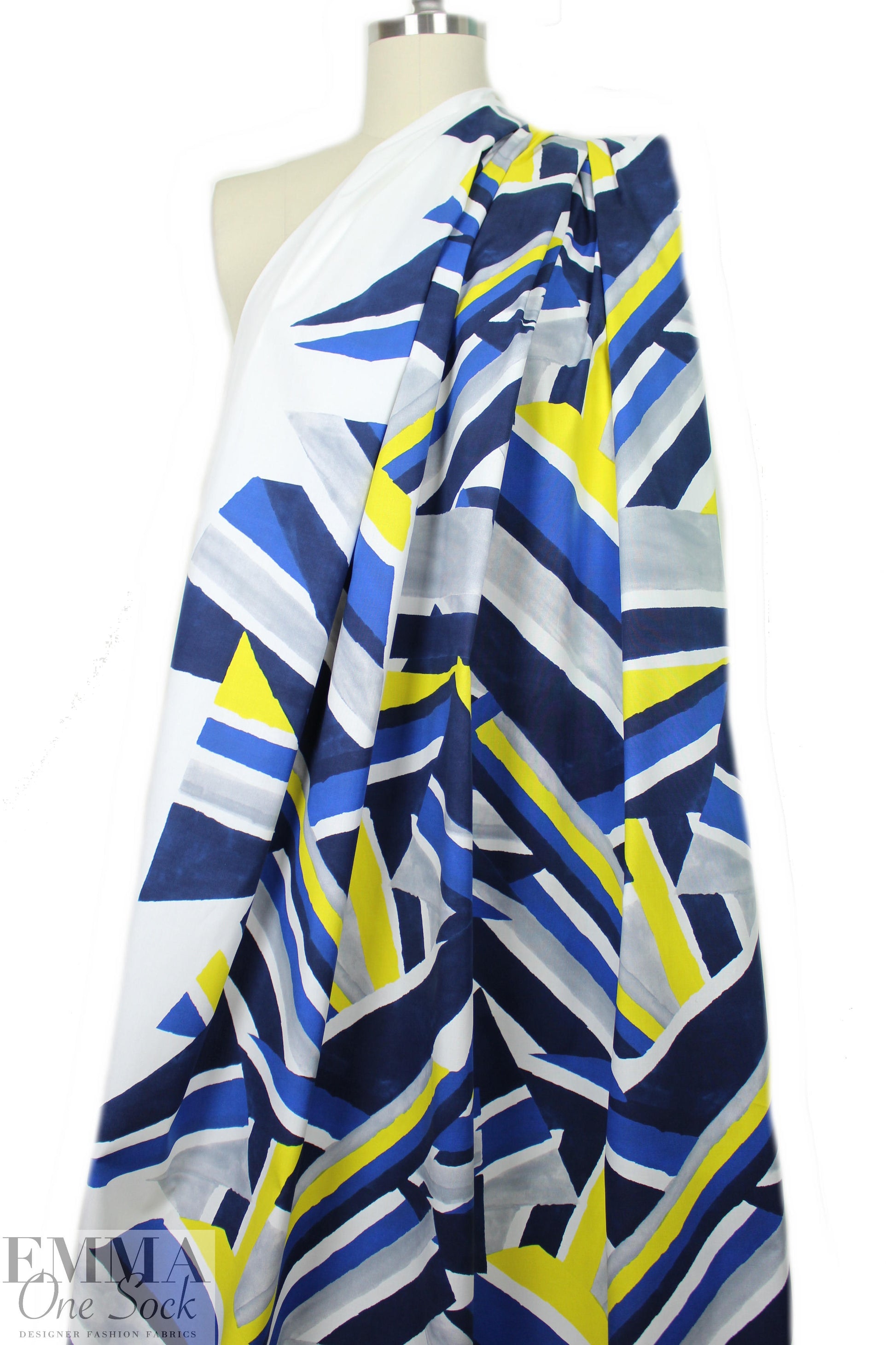 Mi11y yellow/blue cubist cotton/spandex shirting