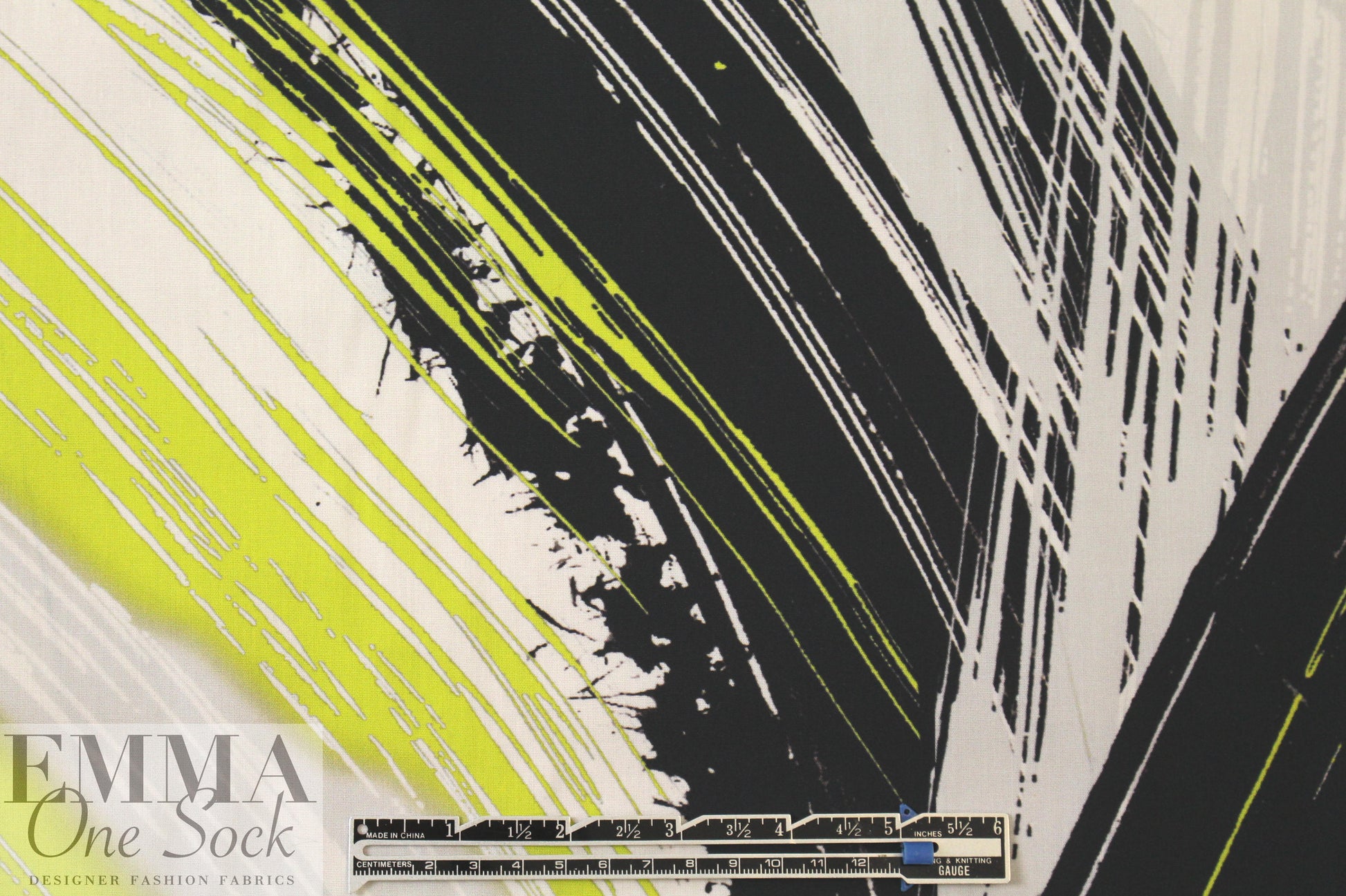 Mi11y lime/black abstract cotton/spandex shirting 1.66 yd