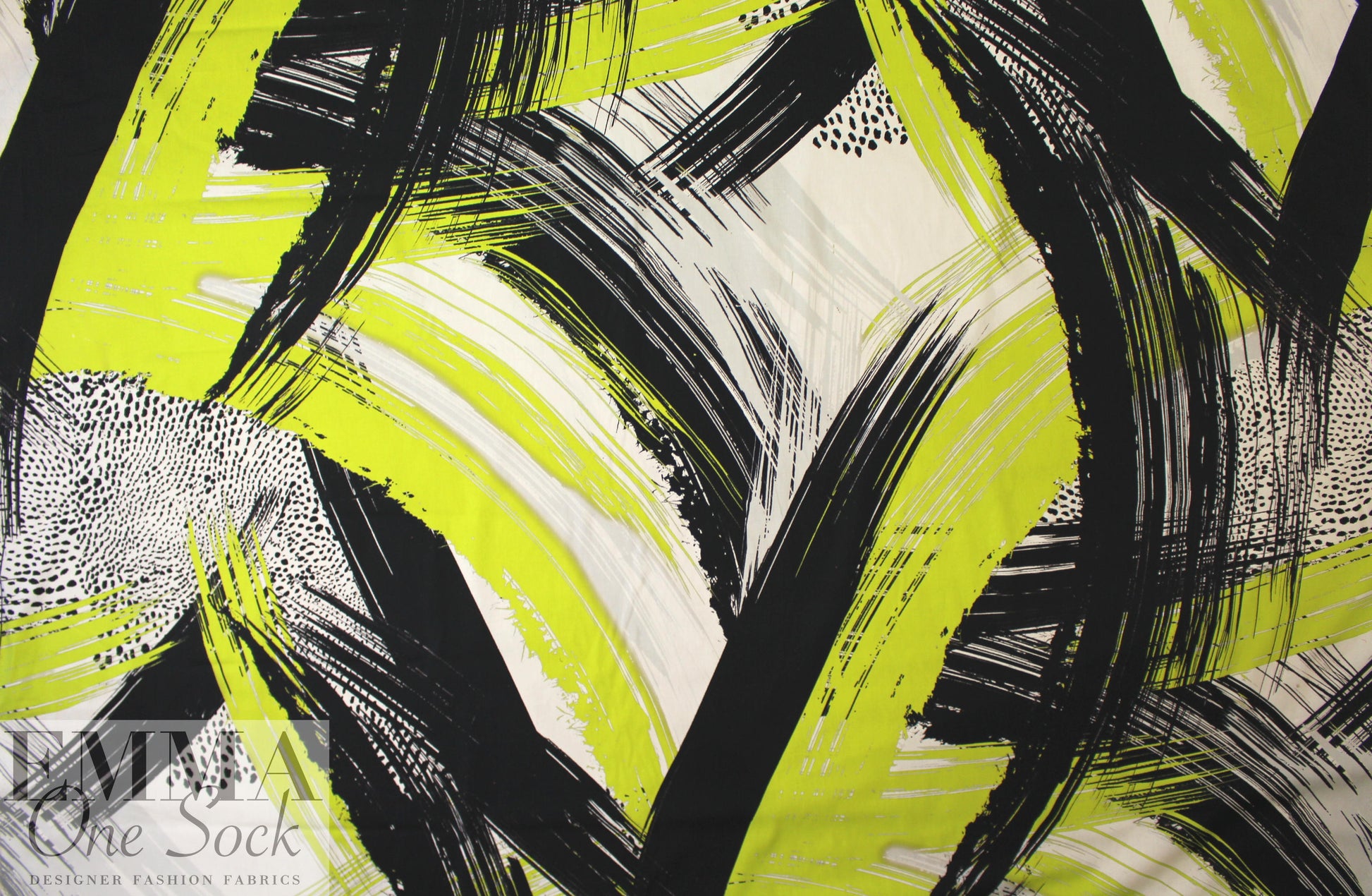 Mi11y lime/black abstract cotton/spandex shirting 1.66 yd