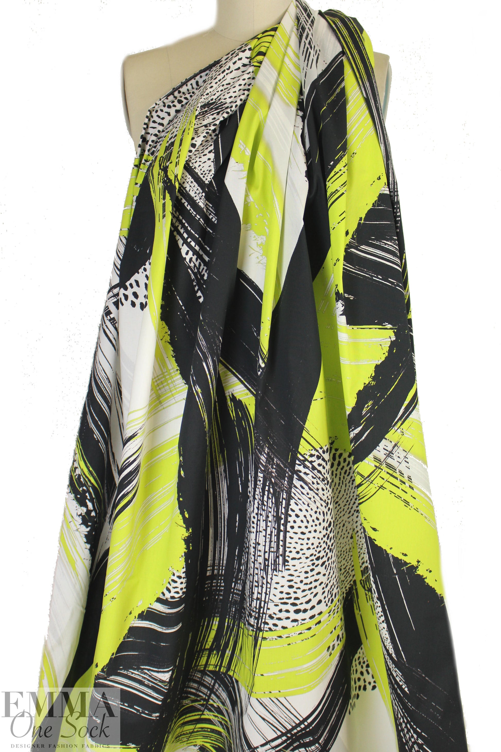 Mi11y lime/black abstract cotton/spandex shirting 1.5 yds