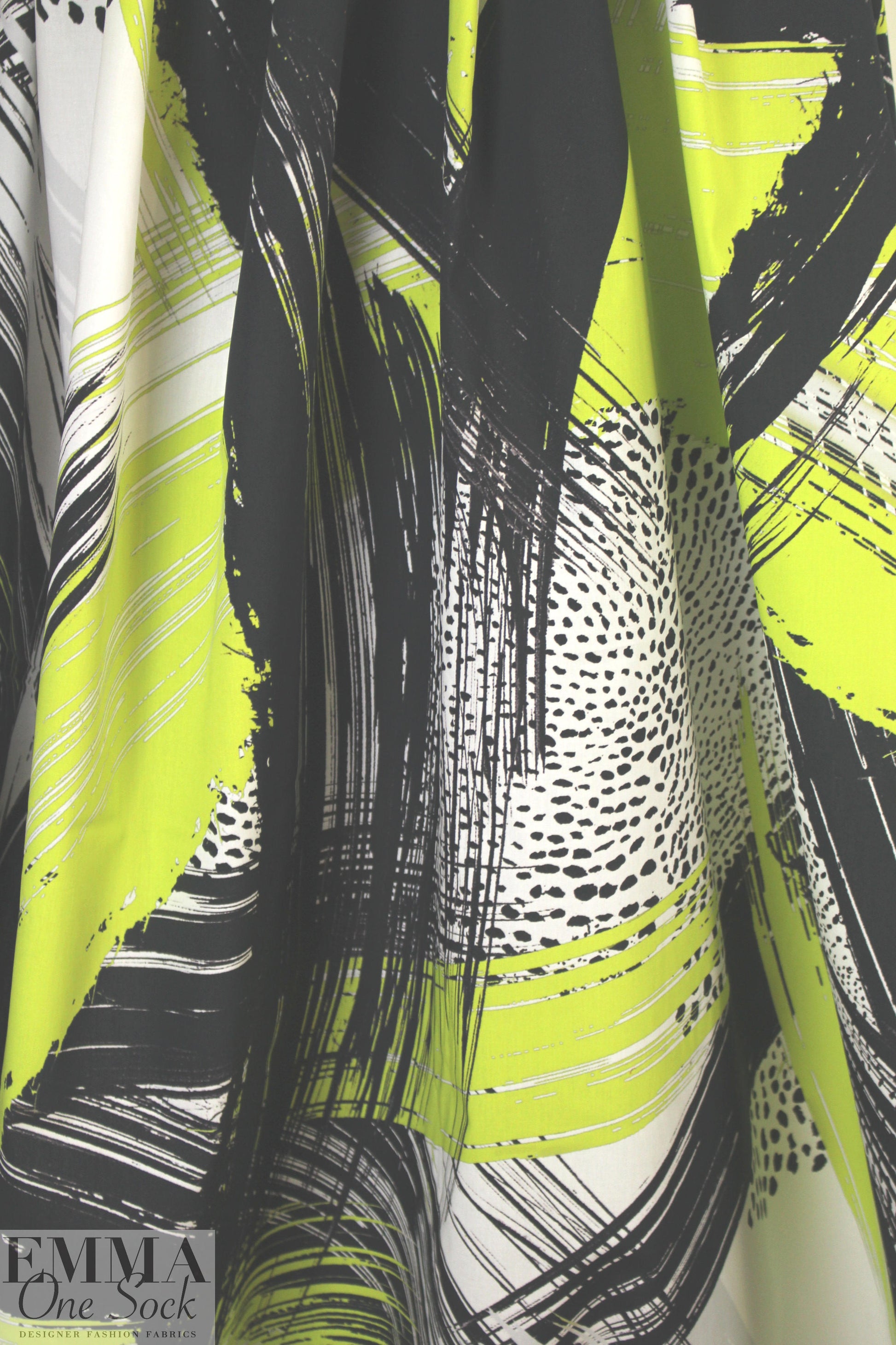 Mi11y lime/black abstract cotton/spandex shirting