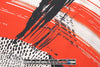 Mi11y red/black abstract cotton/spandex shirting