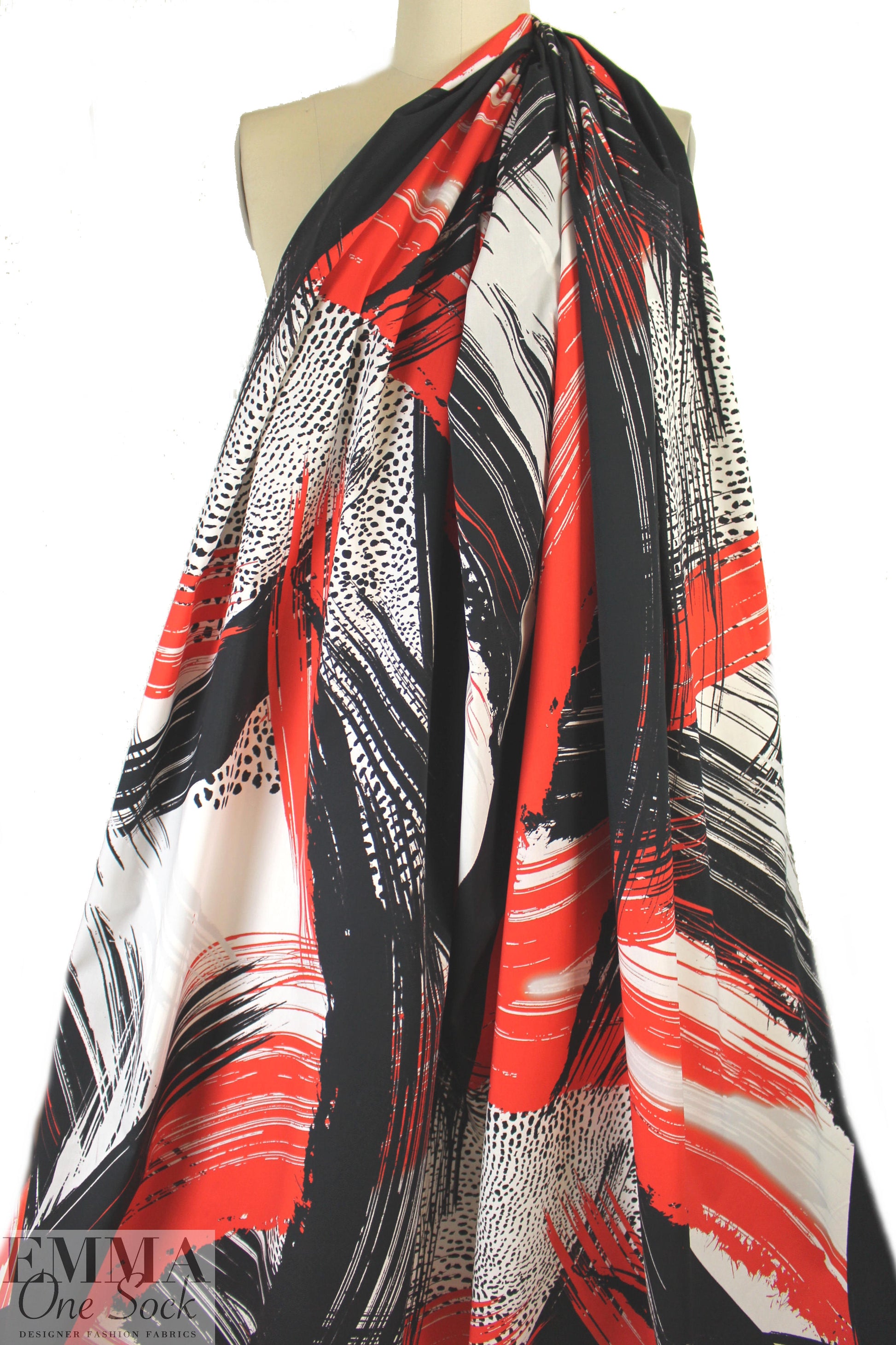 Mi11y red/black abstract cotton/spandex shirting