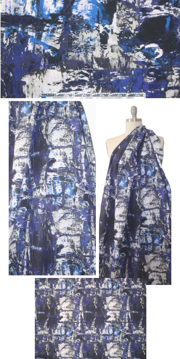 Italian indigo tones abstract cotton shirting