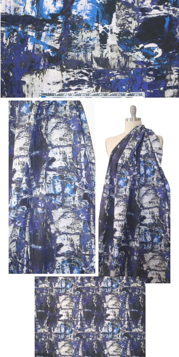 Italian indigo tones abstract cotton shirting