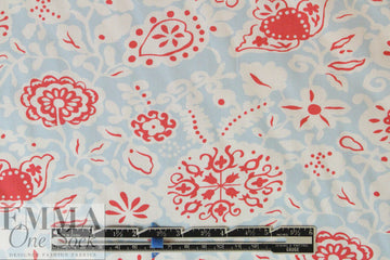 NY designer deco floral cotton poplin - blue/watermelon .75 yds