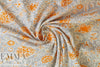 NY designer deco floral cotton poplin - tangerine/silver 1.375 yd