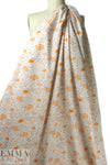 NY designer deco floral cotton poplin - tangerine/silver 1.375 yd