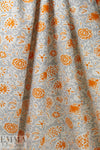 NY designer deco floral cotton poplin - tangerine/silver