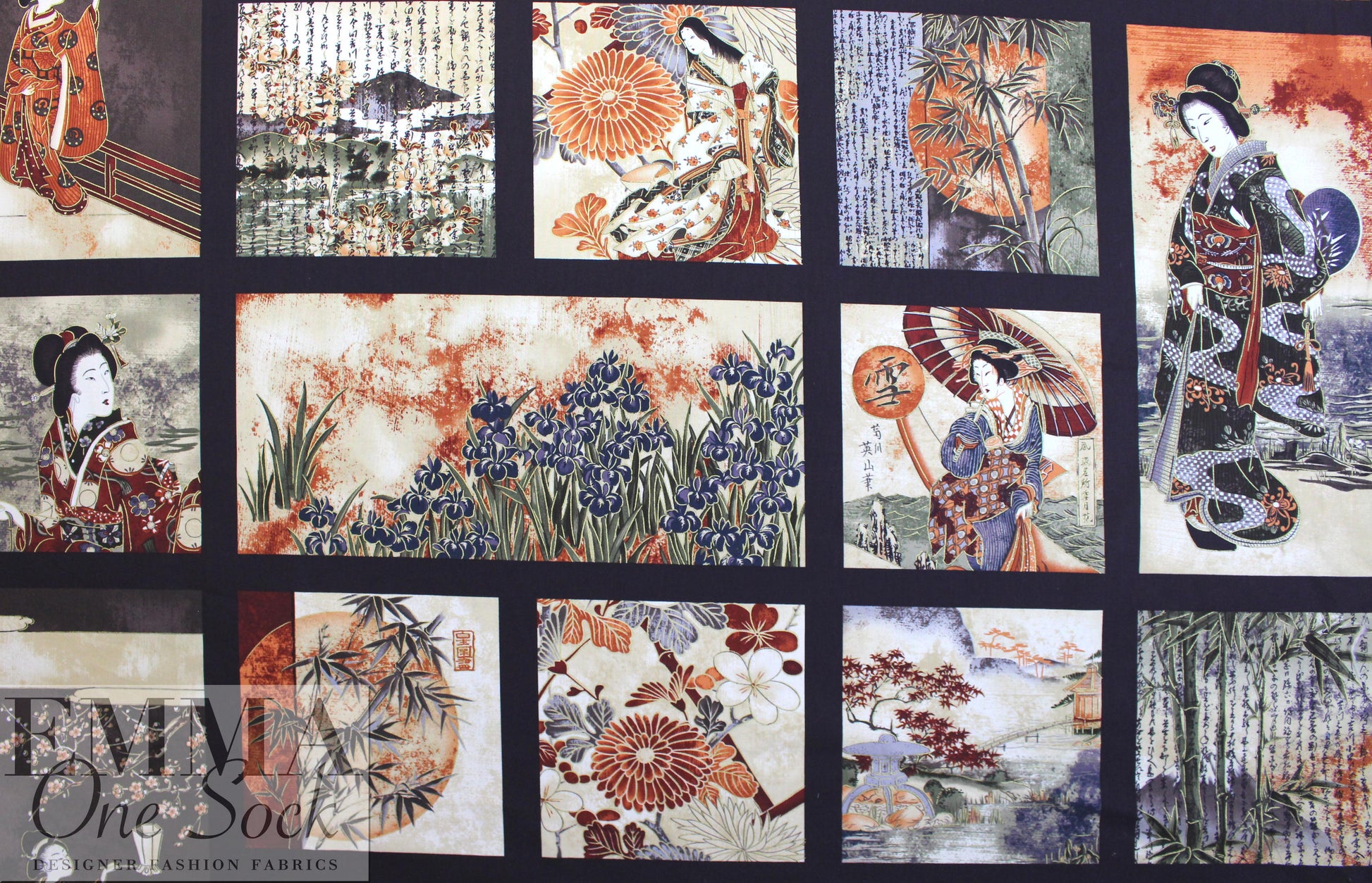 NY designer screen print Geisha cotton woven