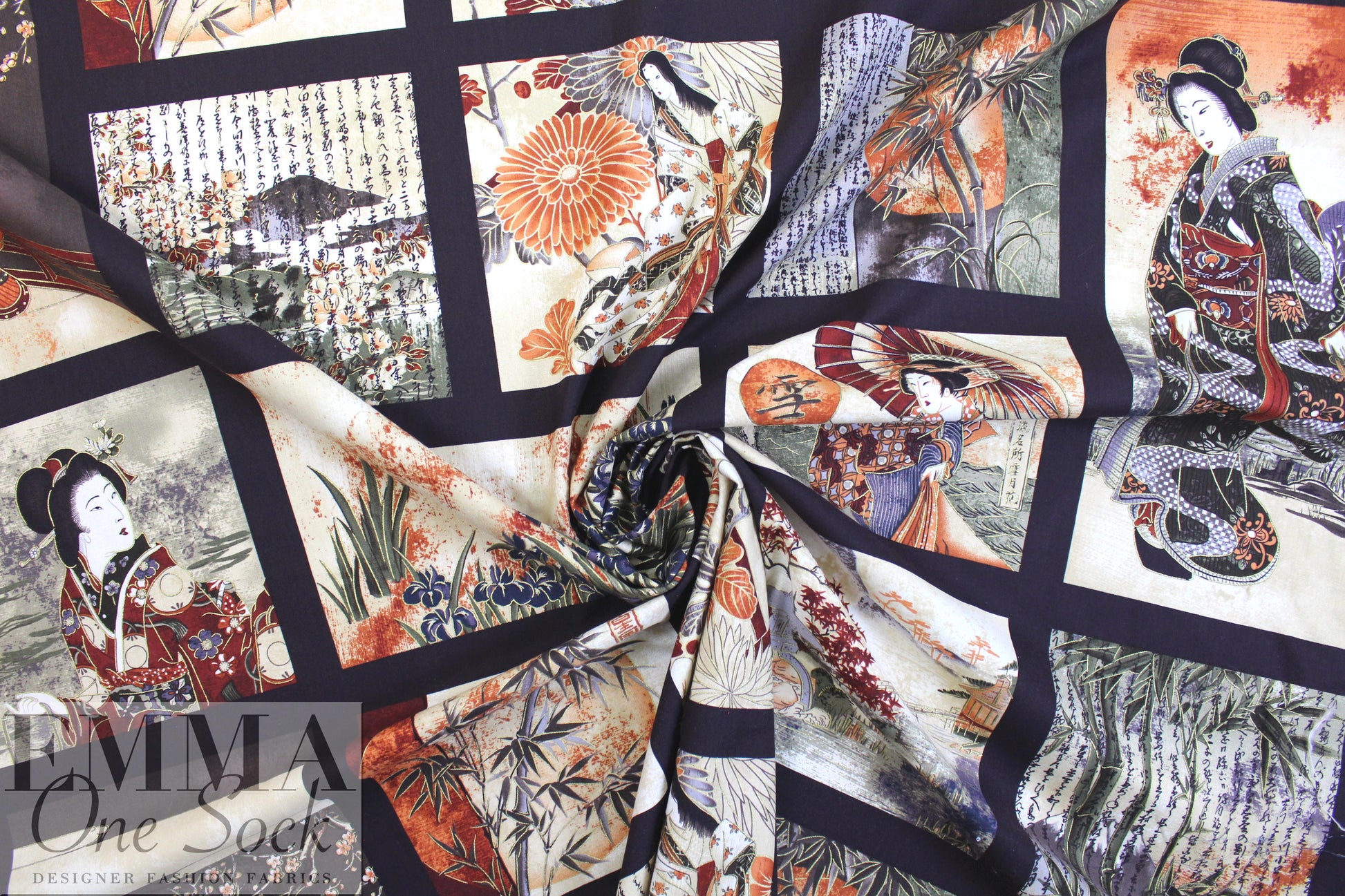 NY designer screen print Geisha cotton woven