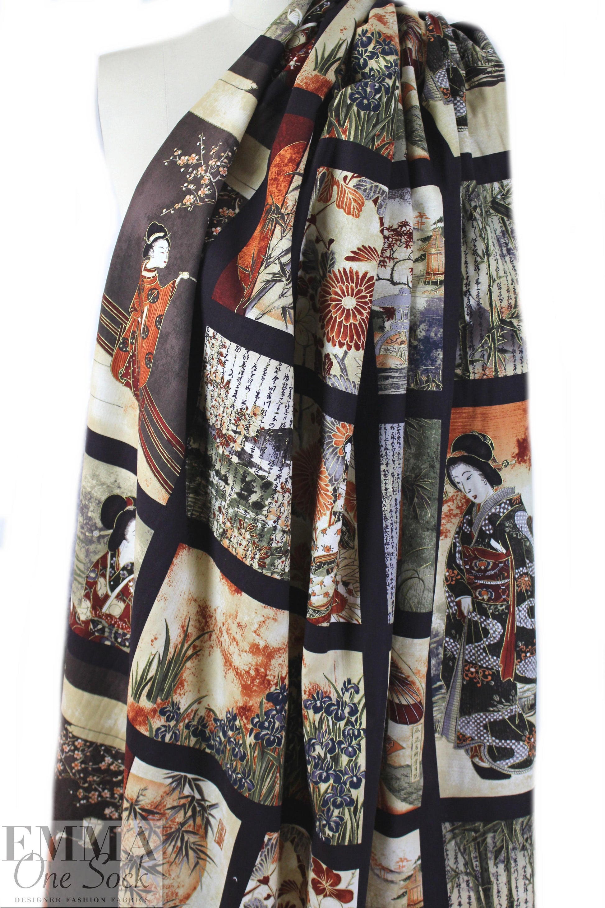 NY designer screen print Geisha cotton woven