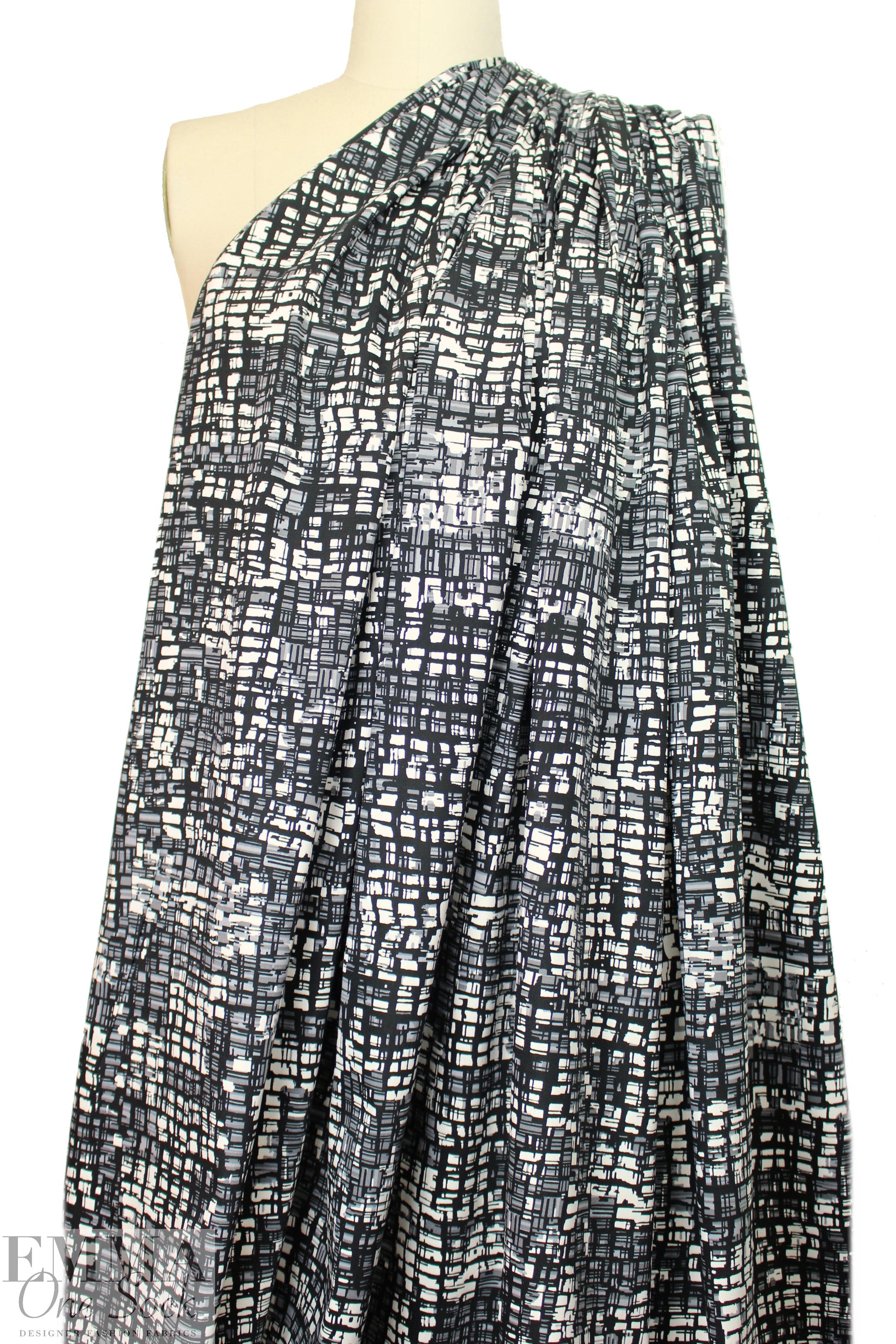 NY designer gray/black/white graphic cotton stretch woven
