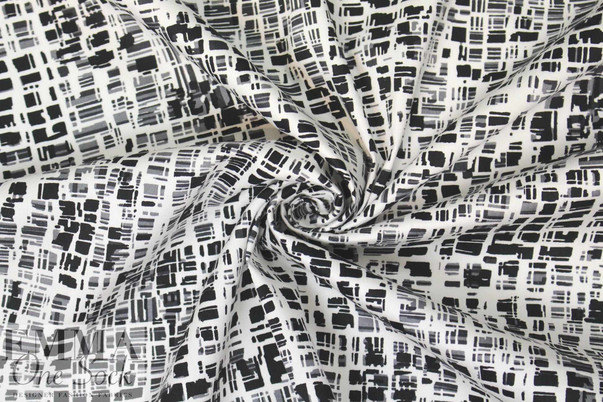 NY designer gray on white graphic cotton stretch woven