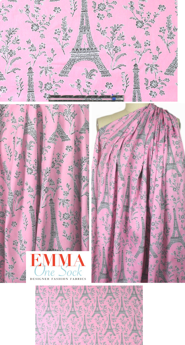 Bedhe@d pink flowery tour Eiffel cotton woven