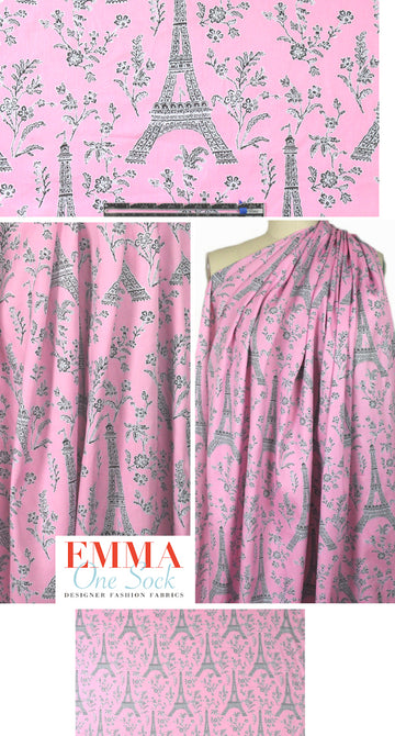 Bedhe@d pink flowery tour Eiffel cotton woven 1.5 yds